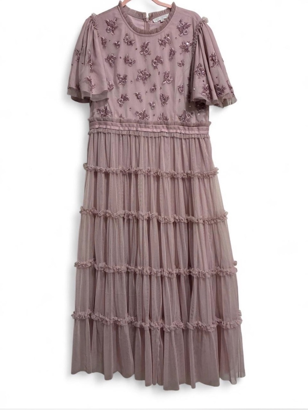 Ivy City Co Mauve Tiered Embroidered Maxi Dress